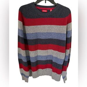 Izod Men's Crewneck Sweater - Red, Gray, Blue Stripes